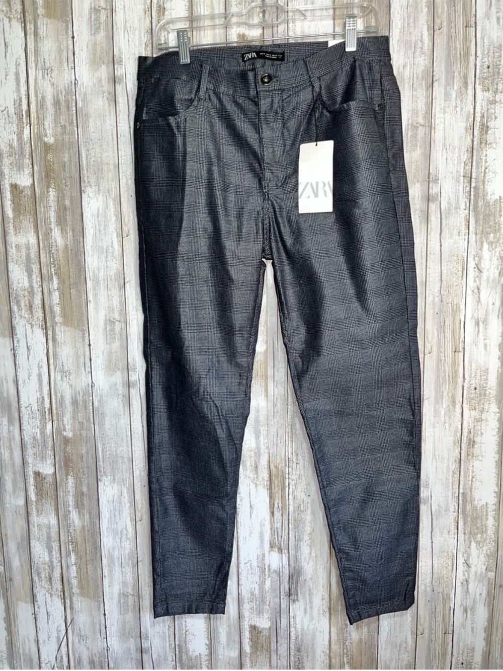 Zara Plaid Skinny Pants NWT Size 34 High Rise Gray Check Career Work Pants